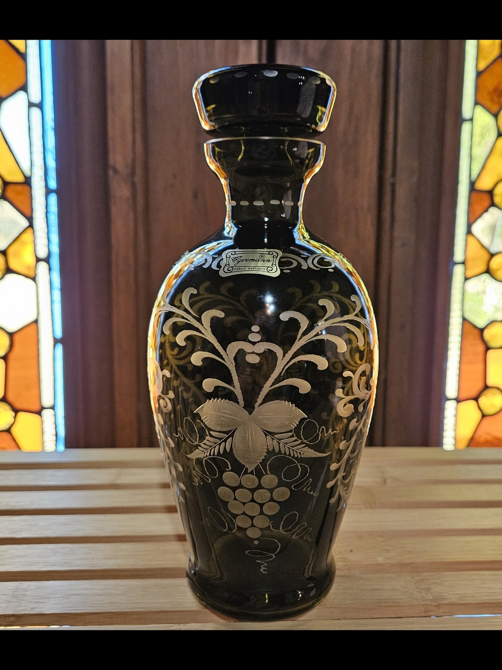 Vintagev Czech Egermann Decanter Black Grape Etched Motif